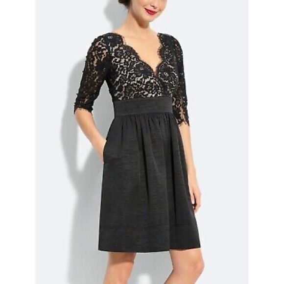 NWT ELIZA J BLACK SCALLOPED LACE BODICE DRESS SIZE 10 - Picture 2 of 11